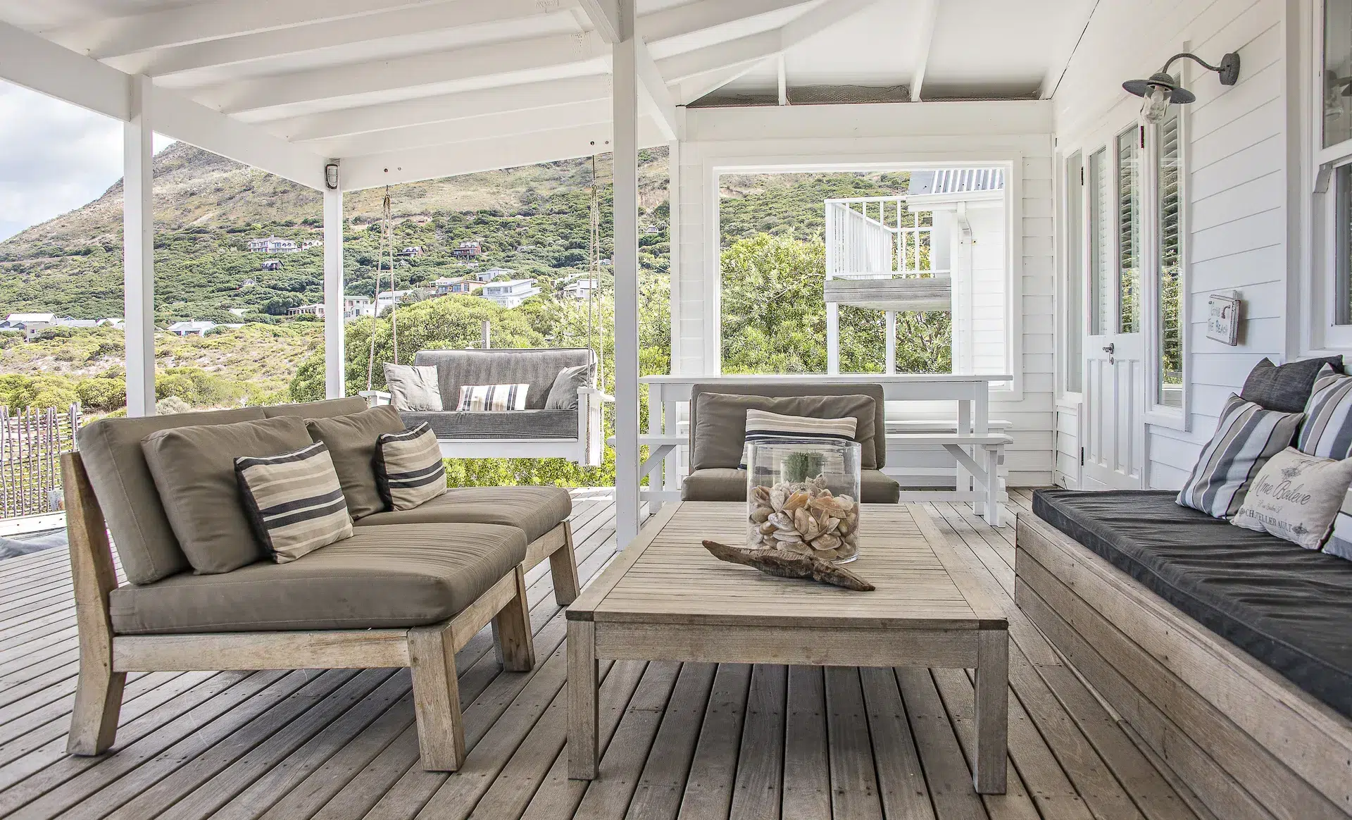 Clean patio cushions on an outdoor seating area