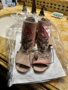 Restored Donald Pliner sandals cleaned by Clothesline Cleaners