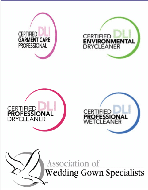 Clothesline Cleaners garment care and wedding gown certifications