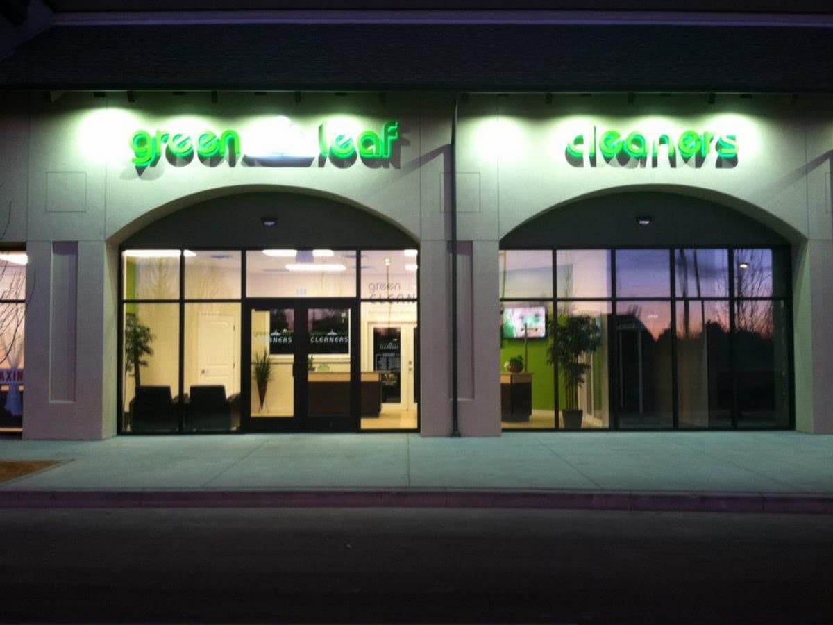 Green Leaf Cleaners storefront at the Clothesline Cleaners Linder Road location in Meridian