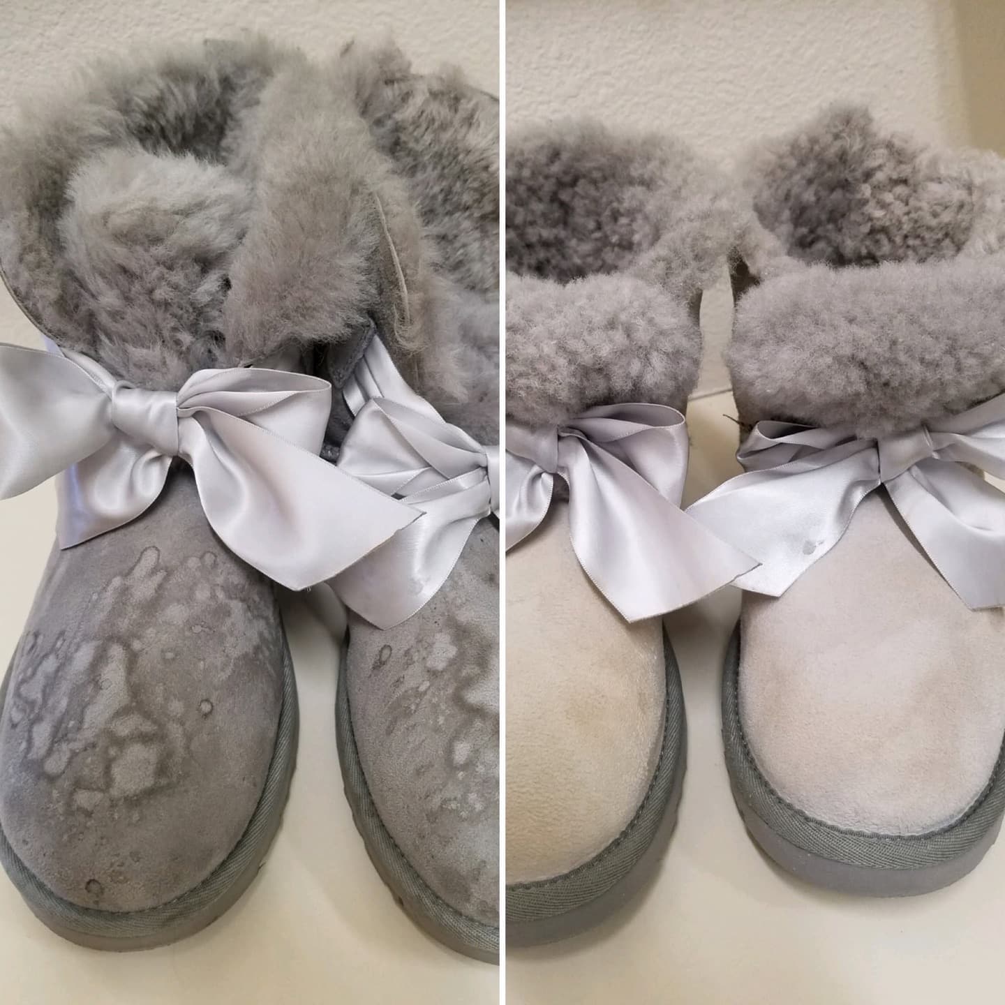 Gray UGG boots before and after suede cleaning